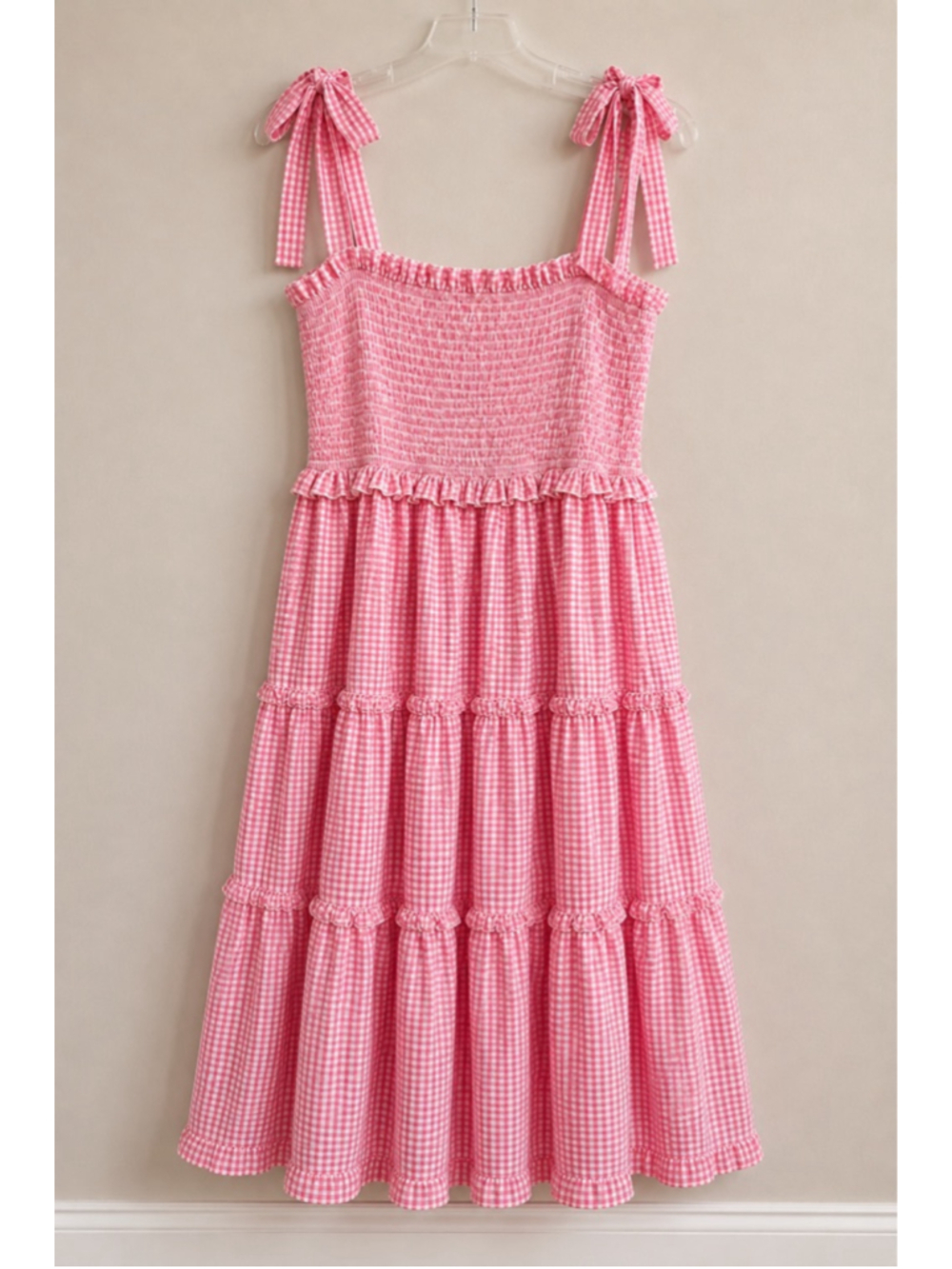 Simply Southern Pink White Gingham Seersucker Smocked Tiered Maxi Dress XXL Plus - Picture 3 of 10